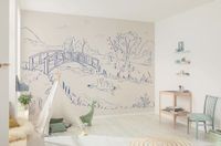 Komar Vlies fotobehang - Disney Winnie the Poeh Blue Ink - 350 x 250 cm