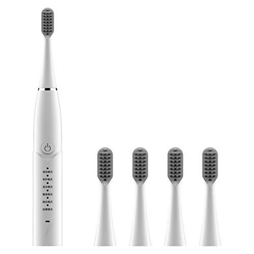 Healifty Automatische elektrische tandenborstel trillingen 6 modi reiniging tandenborstel met 4 borstelkoppen waterdicht USB opladen (wit)