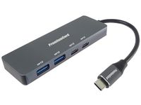 PremiumCord SuperSpeed USB-C hub naar 2 USB-C-poorten en 2 USB A-poorten, USB 3.2 Gen 1, 5 Gbit/s, opladen 5 V, stekker op aansluiting, aluminium, lengte 15 cm