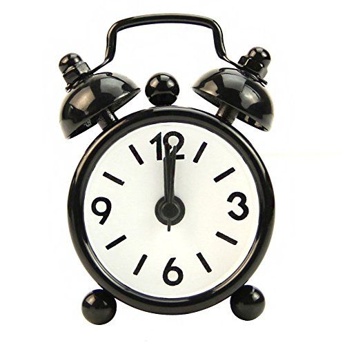 ZHOUBA Classic Home Leuke Batterij Operated Analoge Mini Ronde Nachtkastje Bureau Wekker (zwart)