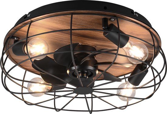 BES LED LED Plafondlamp met Ventilator - Rond - Mat Zwart/Bruin - Aluminium - E27 - BES LED