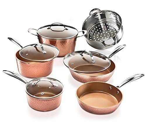 GOTHAM STEEL Hammered Collection - 10-delige premium kookgerei set - koper