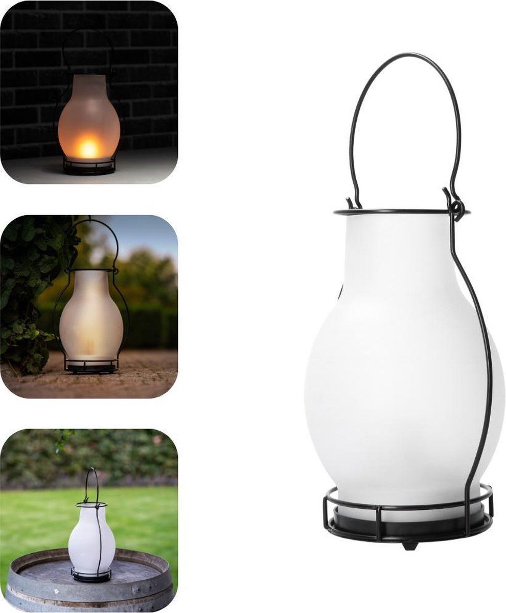 Proventa Solar LED Olielamp stormlantaarn - Windlicht - 28 cm - Wit