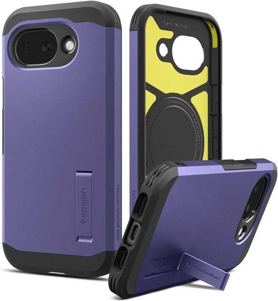 Spigen Tough Armor Hoesje Geschikt voor Google Pixel 10a | Compatibel met MagSafe / Qi2 | Back Cover Militaire Standaard | Kickstand | Paars