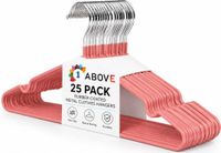 1Above 25x premium rubberen gecoate metalen hangers - robuust - ruimtebesparende organizer kledinghangers voor kledingkasten kapstok rails dun en antislip chroom (roze)