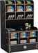 Hggzeg Bureau-organizer van hout met lade, grote capaciteit, opbergdoos, bureau-opbergrek, pennenorganizer, caddies voor kantoor, thuis en schoolbenodigdheden (B16-zwart)