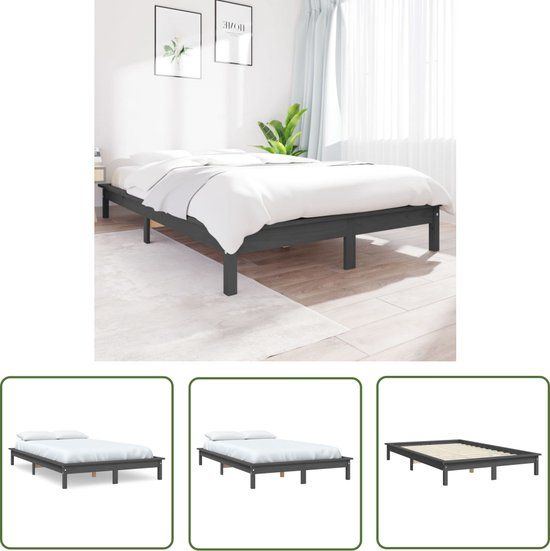 vidaXL Bedframe massief grenenhout grijs 200x200 cm