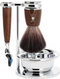 MÜHLE Rytmo – Scheerset 4-delig - Black Fibre en Gillette Fusion - Handvatten Essenhout