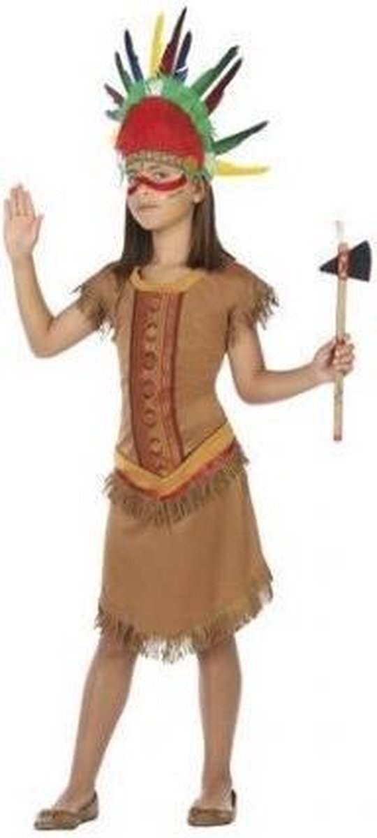 partycorner 56949 COSTUME INDIAN WOMAN 7-9, meisjes, bruin, 7 a 9 años