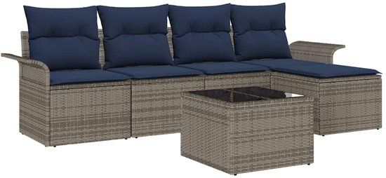 vidaXL Tuinbank Set 6-delig Grijs Polyrattan