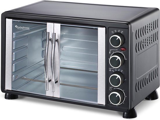 TurboTronic TT-EV55 RVS Vrijstaande Elektrische Oven – Franse Deuren - 55 L – 2200W- Zwart