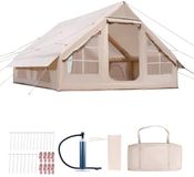 Merkloos Tente gonflable - Tente de glamping Tente à air - 4 x 3 x 2 m - 8 Personnes - 300D Oxford - Raccordement de poêle - 2 portes et 4 fenêtres en maille - Pompe à main et sac de transport inclus