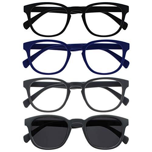 OPULIZE Opulize Pop 4 Stuks Leesbril Met Zon Lezer Retro Ronde Glad Mat Zwart Blauw Grijs Mannen Vrouwen RRRS2-1377 +2,00