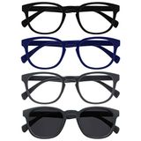 Opulize Pop 4 Stuks Leesbril Met Zon Lezer Retro Ronde Glad Mat Zwart Blauw Grijs Mannen Vrouwen RRRS2-1377 +1,00