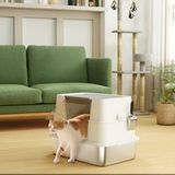 Litière pour chat acier inoxydable XL-intérieur avec pelle gris clair