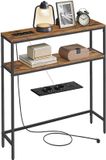 Songmics VASAGLE Haltafel Sidetafel Consoletafel met Planken - 80 cm - Met Stopcontact - Vintage Brown/Inktzwart