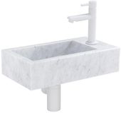 Saniclass Fuente fonteinset - 22x40x10cm - 1 kraangat - rechts - marmer - fonteinkraan wit mat - wit