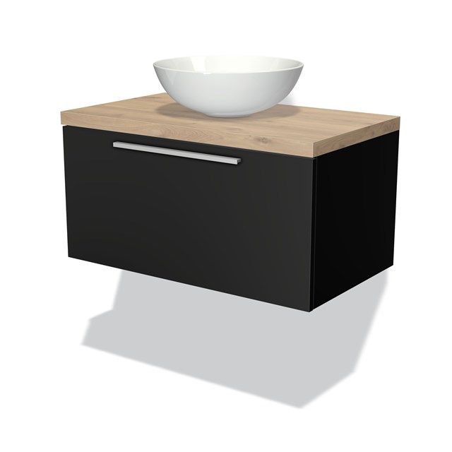 Maxaro Badkamermeubel Modulo Plato 80cm Mat Zwart 1 Lade Lichtbruin Eiken