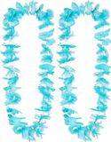 Boland Hawaii krans/slinger - 2x - Tropische kleuren turquoise blauw - Bloemen hals slingers