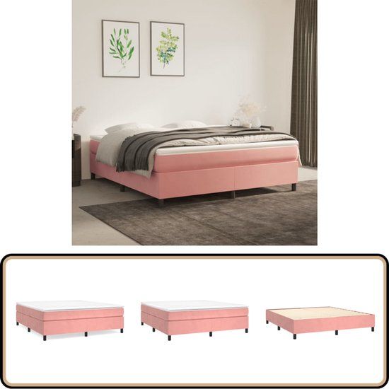 vidaXL Boxspring met matras fluweel roze 180x200 cm