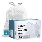 Plasticplace Op maat gemaakte vuilniszakken, compatibel met simplehuman code J (50 count), witte vuilniszakken met trekkoord 10-10,5 gallon/38-40 liter, 21 "x 28"