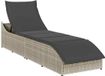 vidaXL Chaise longue pliable avec coussin et espace de rangement, gris clair, polyrotin