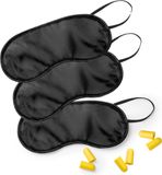 Merkloos / Sans marque Makito Western Europe 3x slaapmasker met oordoppen - zwart - verduisterend travel masker - kinderen en volwassenen