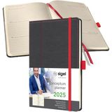 Sigel Conceptum weekagenda - A5 - 2025 (NL/FR/EN/DU) - grijs - rood elastiek - hardcover
