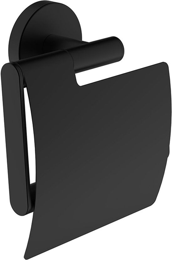 Wiesbaden Alonzo toiletrolhouder met klep mat zwart 28.8031