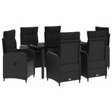 vidaXL Tuin Eettafel Set 7-delig Zwart PE Rotan en Poedergecoat Staal