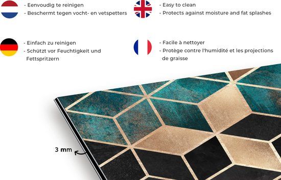KitchenYeah Spatscherm keuken - Kubus - Marmer print - 120x80 cm