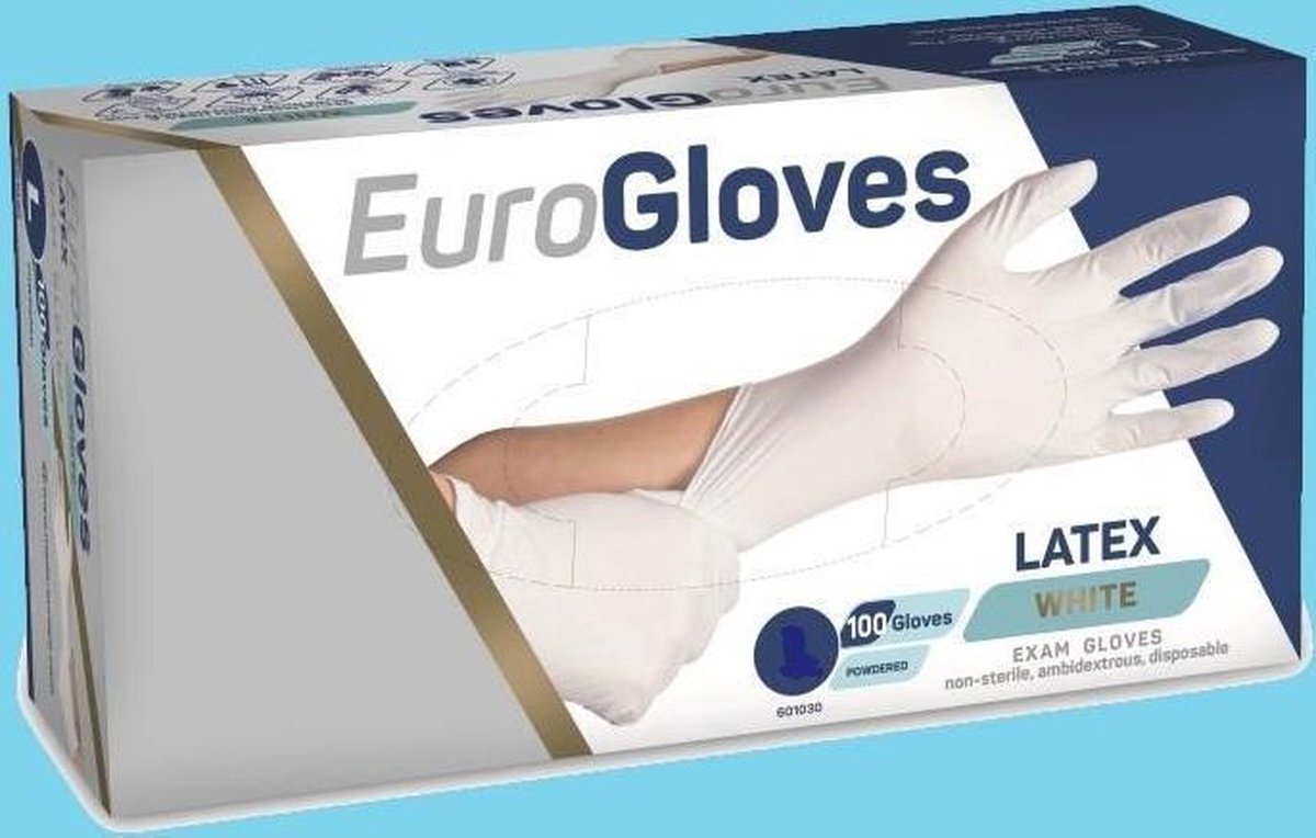 Euro Gloves latex handschoenen, gepoederd, wit, 100 stuks, maat S
