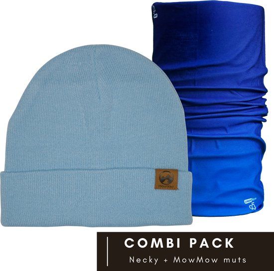 Necky Nekwarmer + MowMow Muts - Blauw/Lichtblauw/Donkerblauw - Unisex - One Size
