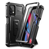 Dexnor Beschermhoes voor Samsung Galaxy A32 5G met geïntegreerde displaybescherming, militair pantser Heavy Duty voor en achter, 360% volledig lichaam, schokbestendig, met standaard, zwart