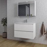 Saniclass Chaci Ensemble de meubles de salle de bain - 80x46x55cm - lavabo en céramique blanc - 1 vasque - 1 trou de robinetterie - 2 tiroirs - armoire miroir - blanc mat
