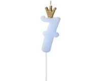 Party Deco Lichtblauwe Kaars Met Kroontje Cijfer 7