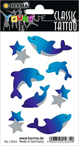 HERMA 15634 Tijdelijke tatoeagestickers voor kinderen, dolfijnen (8 stickers, transferfolie)
