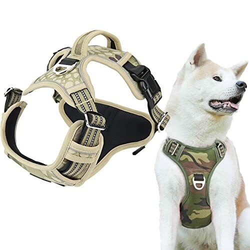 AVLUZ Tactische No Pull Harness Voor Grote Middelgrote Honden, Duurzaam Zware Camouflage Pet Harnas Vest Met Handvat, Pet Tactical Gear. (W, S)