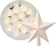 Decoris boules de Noël 14x pc 3 cm - avec étoile faîtage - laine blanc - plastique