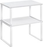 Famanu - Kruidenrek, set van 2, kastorganizer, uitbreidbaar keukenopbergrek, stapelbaar kruidenrek, metaal, bewerkt hout, wolkwit en sneeuwwit KCS02W01