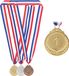 Relaxdays Medailles Kinderen - Set van 3 - Ø 5 cm - 1e, 2e, 3e Plaats - Met Lint - Goud, Zilver, Brons