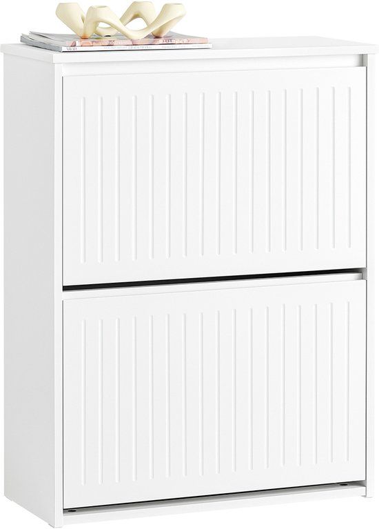 SoBuy FSR165-K-W Schoenenkast - Wit Houten Opbergkast met 2 Flappen
