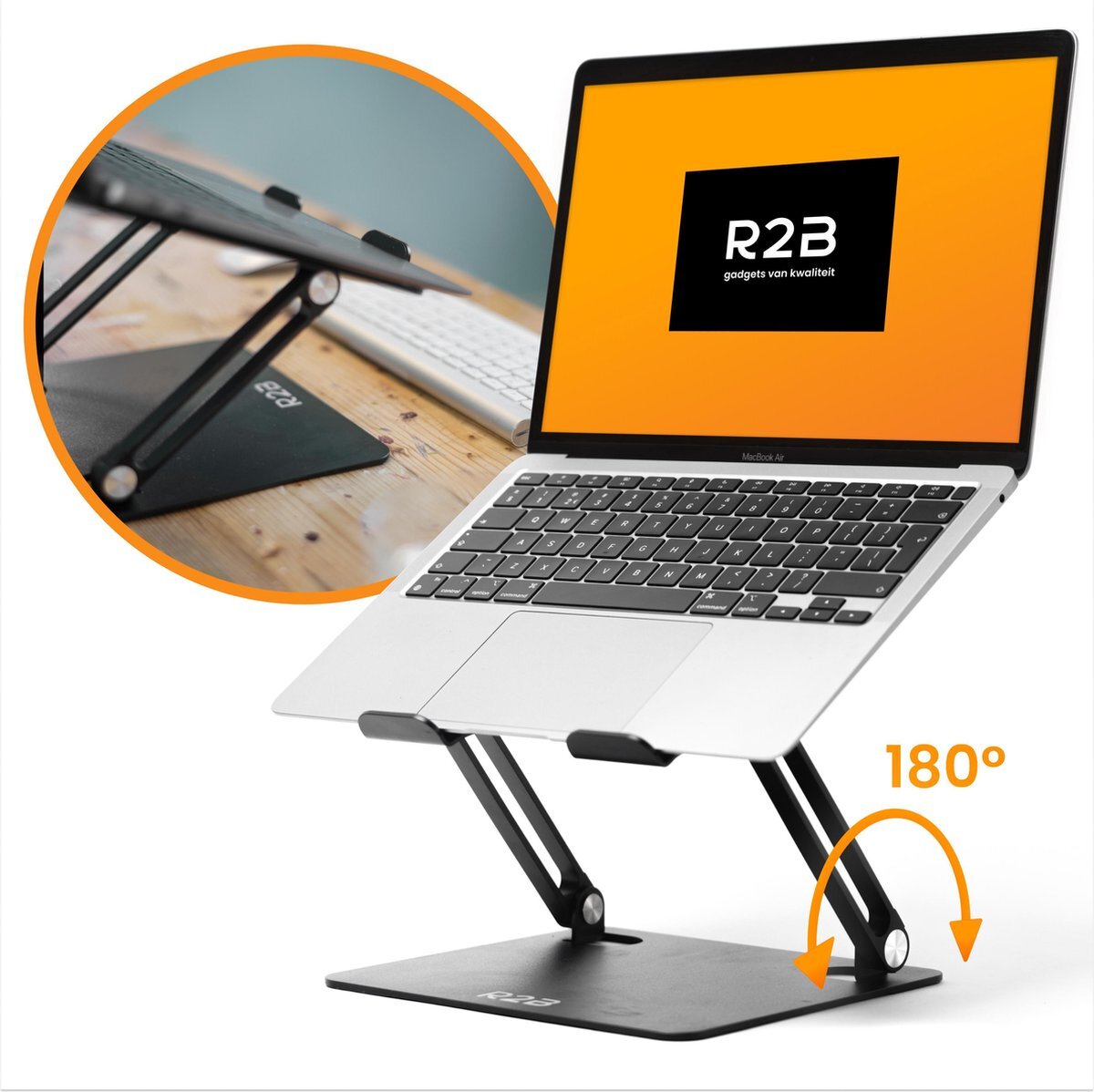 R2B R2B® Laptop standaard verstelbaar en opvouwbaar - Model Den Bosch - Zwart - 10 t/m 17 inch - Verhoger - Houder - Laptoptafel