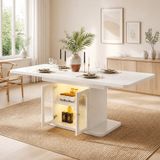 MODFU Eettafel Uitschuifbaar Scandinavisch Wit Marmerlook