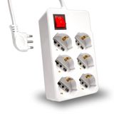 V-TAC 8749 Stekkerdoos met kabel 1,5 m 6 stopcontacten 10/16 A tweefase + Shuko met verlichte schakelaar en 16 A stopcontact, wit