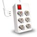 V-TAC 8749 Stekkerdoos met kabel 1,5 m 6 stopcontacten 10/16 A tweefase + Shuko met verlichte schakelaar en 16 A stopcontact, wit