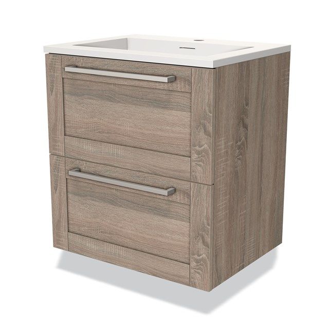 Maxaro Modulo Eiken Badkamermeubel 60cm - 2 Lades - Solid Surface Wastafel