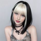Sans marque Perruque courte bob pour femmes, court, cheveux gris-blanc raides avec frange