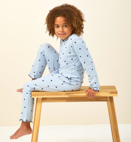 Little Label pyjama meisjes lichtblauw hartjes - 4Y/98-104 - Zachte BIO Katoen