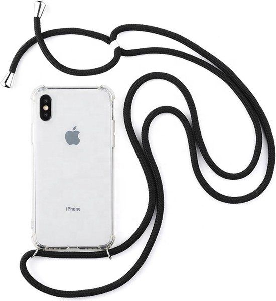 Merkloos Backcover met koord voor iPhone X / iPhone Xs - Zwart